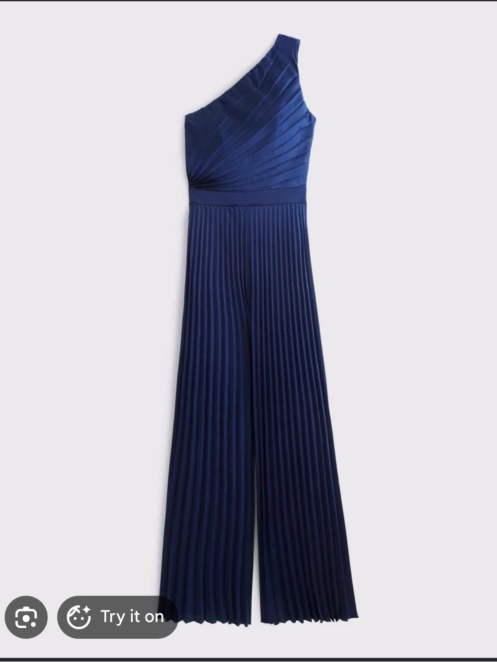 A&F One-Shoulder Navy Pleated Jumpsuit tall